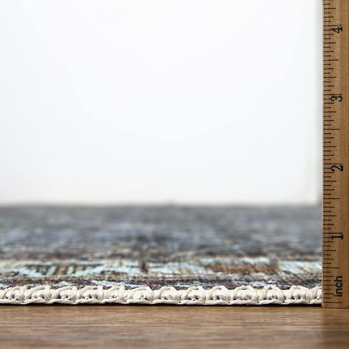 Bloom Rugs Washable Non-Slip 10 ft Runner - Blue/Beige Traditional Runner for Entryway, Hallway, Bathroom, and Kitchen - Exact Size: 2.5' x 10'