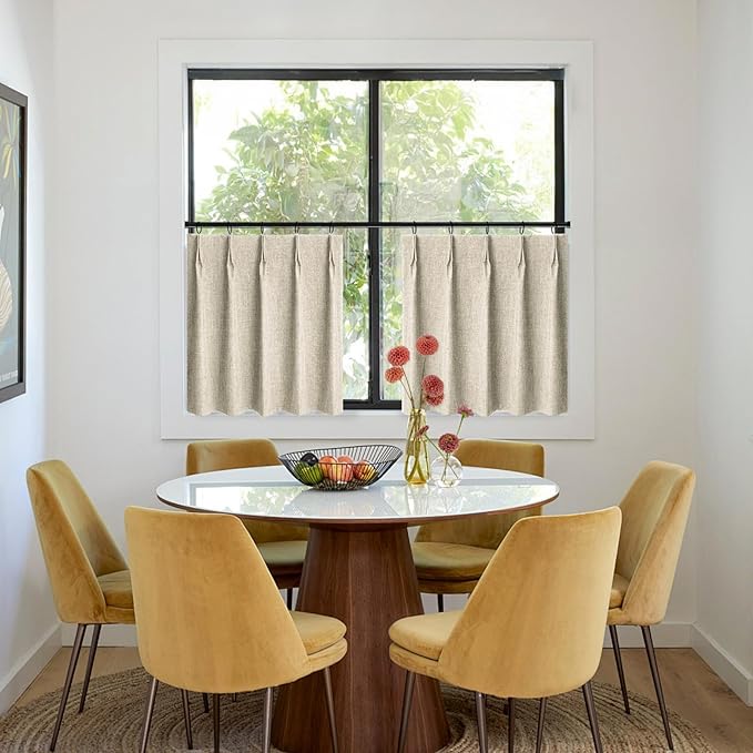 WdFour24 W x 30" L Inch Pinch Pleated Blackout Cafe Curtains - Pack of 2, 100% Light Blocking Back Tab Drapes for Half Windows, Kitchen & Bathroom Short Curtains (Hemp Gray,)