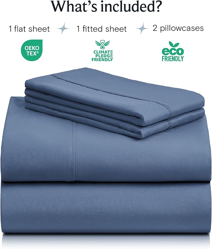 LuxClub 4 PC Queen Sheet Set, Deep Pockets Wrinkle Free Cooling Bed Sheets Hotel Bedding for Women, Men, Includes 1 Fitted Sheet, 1 Flat Sheet and 2 Pillowcases-Silky Soft Oxford