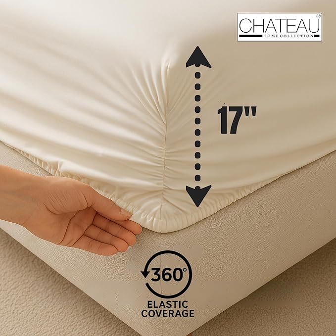 100% Egyptin Cotton Sheets Queen Size Bed Set, 400 Thread Count 15" Deep Pocket Queen Sheets, Sateen Weave 4 Piece Naturally Cool Soft Breathable Elasticated Luxury Bedding For All Seasons- Silver