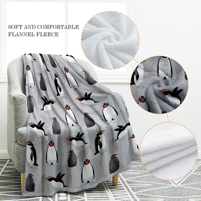 Jekeno Penguin Blanket Gifts for Women Men Couple Husband Wife Boyfriend Girlfriend Wedding Anniversary Birthday Christmas Girls Boys Teens Gift Antarctic Animals Throw Blanket Grey 60"x80"
