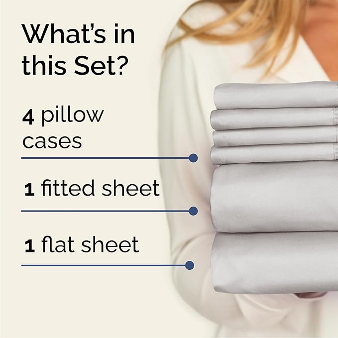 Cal King 6 Piece Sheet Set - Cooling, Comfy & Breathable - Hotel Luxury Bedding Includes Fitted Sheet for Women, Men, Kids & Teens - 1 Flat, 1 Fitted Sheet, 4 Pillowcases w/Deep Pockets - French Grey