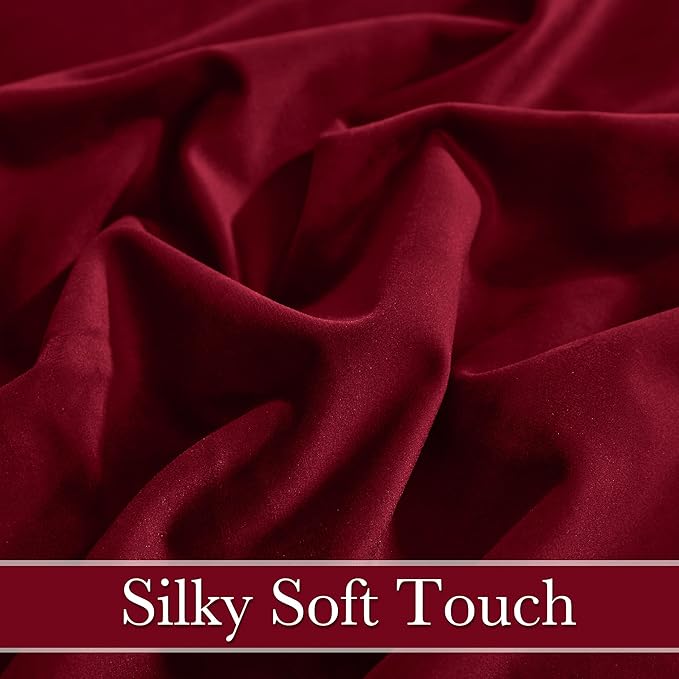 RYB HOME Red Velvet Curtains 80 inches, Back Tab Soft Fabric Room Darkening Thermal Insulated Luxurious Home Decor Curtains for Living Room Bedroom, W 52" x L 80", 2 Panels Set