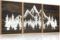 LHIUEM Large Mountain Tree Framed Canvas Wall Art Set,Modern White Forest Art Printing Country Minimalist Wood Wall Decor Farmhouse Zen Artwork for Living Room Bedroom Office-24''x36''x3