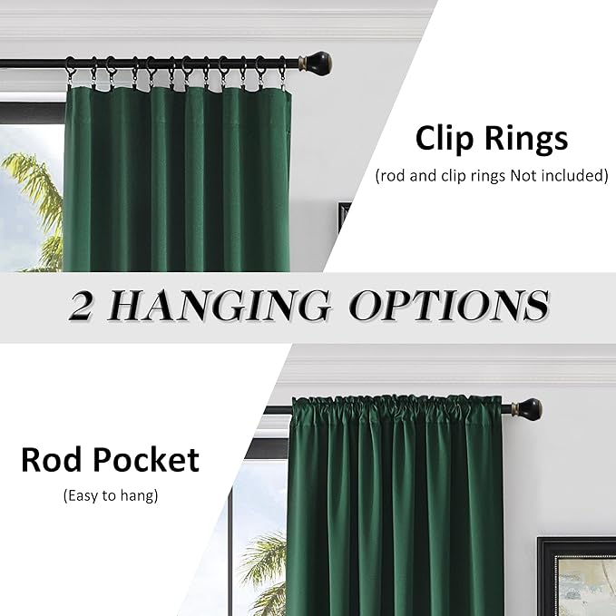 DONREN Hunter Green Backdrop 5FT x 9FT Curtains for Christmas Background - Energy Saving Thermal Insulated Solid Rod Pocket Blackout Draperies for Patio (1 Pair,W 60 by L 108 Inch Length)