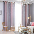 Star Blackout Curtains for Bedroom - Cute Kids Rainbow Curtains, 108 Inch Long 2 Panels, Pink & Grey