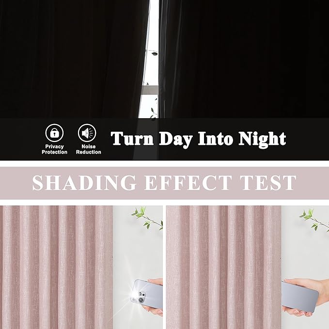 Vision Home Rod Pocket Back Tab Pink Total Blackout Bedroom Curtains 95 inch for Living Room Nursery Window Panels Thermal Insulated Energy Efficient Soundproof Pink Drapes 2 Panels 50" Wx95 L