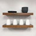 URBANDI, Rustic Floating Shelves, Set of 2, Hidden Bracket, Solid Wood, Heavy Duty, Wall Mounted Shelves, (Provincial, 12Wx8D)