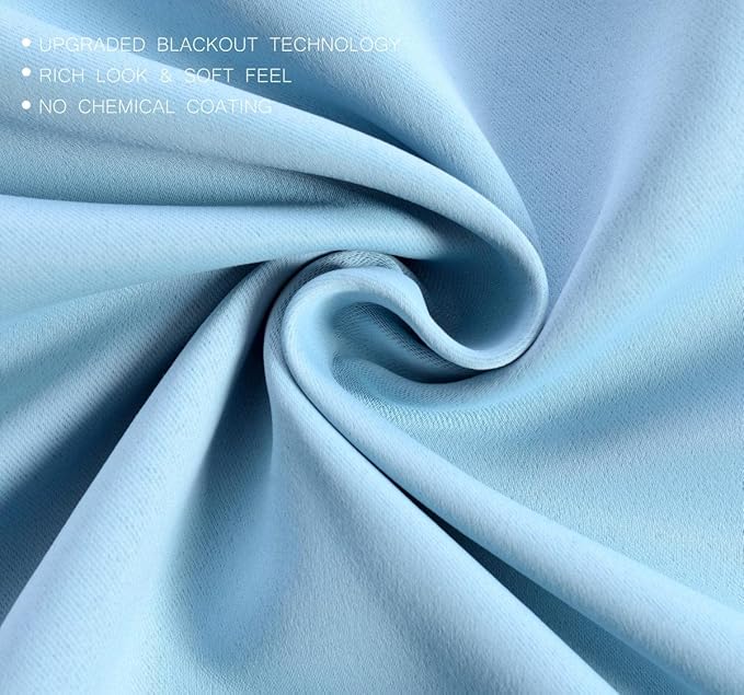 MIUCO 1 Pair Thermal Insulated Grommet 52-Inch-by-63-Inch Blackout Window Curtain Panels with 2 Tie Backs, Sky Blue