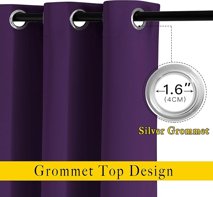 NICETOWN Blackout Royal Purple Doorway Curtains - Solid Thermal Insulated Grommet Room Darkening Privacy Window Drapes Sound Dampening for Bedroom/Living Room (W46 x L80, 2 Panels)