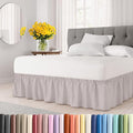 Wrap Around Dust Ruffle Bed Skirt - Light Grey - for Queen Size Beds with 24 Inch Drop - Elastic Strap - Adjustable Pleated Bedskirt with Brushed Fabric and Wrinkle Free - For Women, Men, Kids & Teens