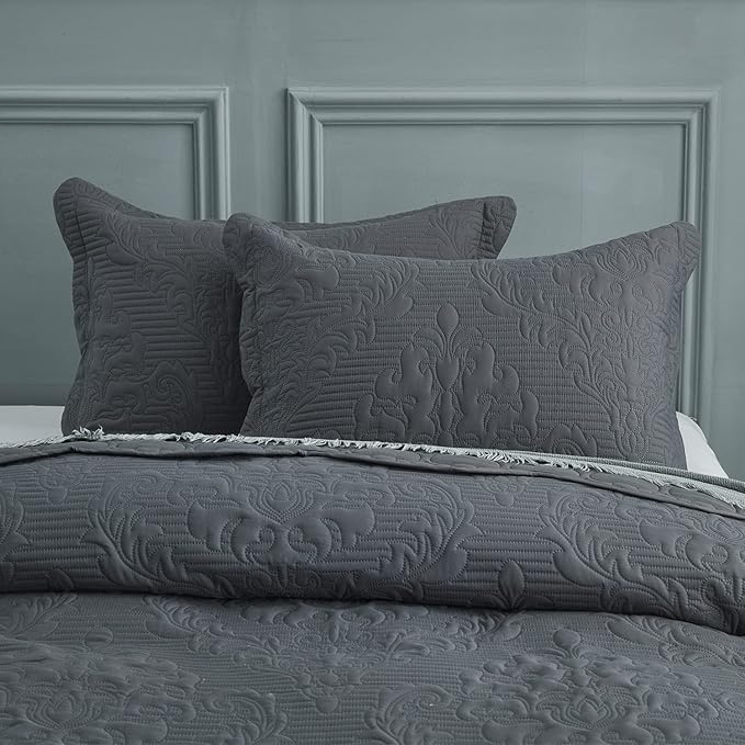CHIXIN Microfiber King Pillow Shams Set of 2 - Decorative Pillow Covers - Dark Grey - Size (20" x 36")