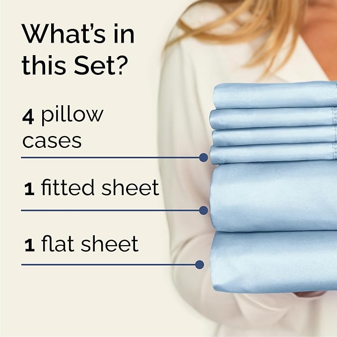 Cal King 6 Piece Sheet Set - Cooling, Comfy & Breathable - Hotel Luxury Bedding, Includes Fitted Sheet for Women, Men, Kids & Teens - 1 Flat, 1 Fitted Sheet, 4 Pillowcases w/Deep Pockets - Baby Blue