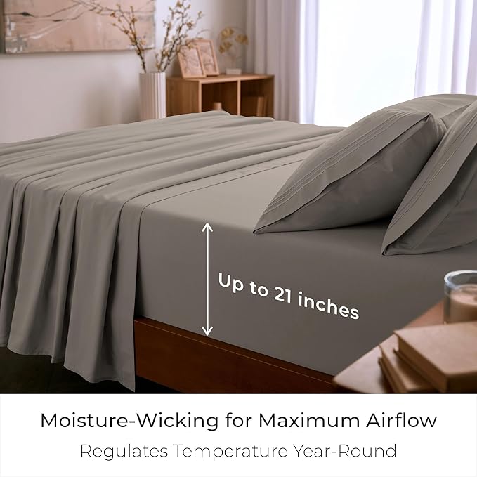 Mellanni Queen Sheet Set - 6-Piece Iconic Collection Bedding, (Including 4 Pillowcases), 21-Inch Extra Deep Pocket, Easy Care, Ultra Soft, Cooling Sheets, Brushed Microfiber - Tan