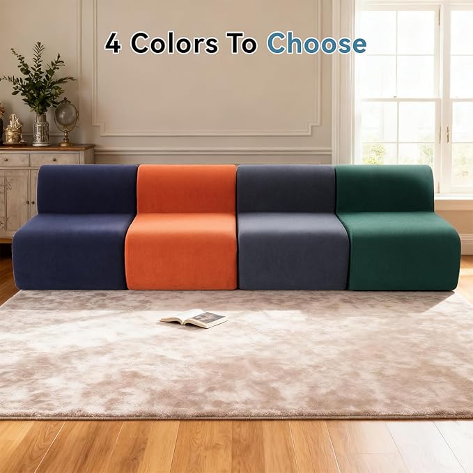 Single Boneless Chairs,Fireside Beanbag Chair Upholstered Cloud Sofa Chair,Corduroy Floor Couch Boneless Couch for Living Room,Memory Foam Lounge Chair for Bedroom,Deep Blue