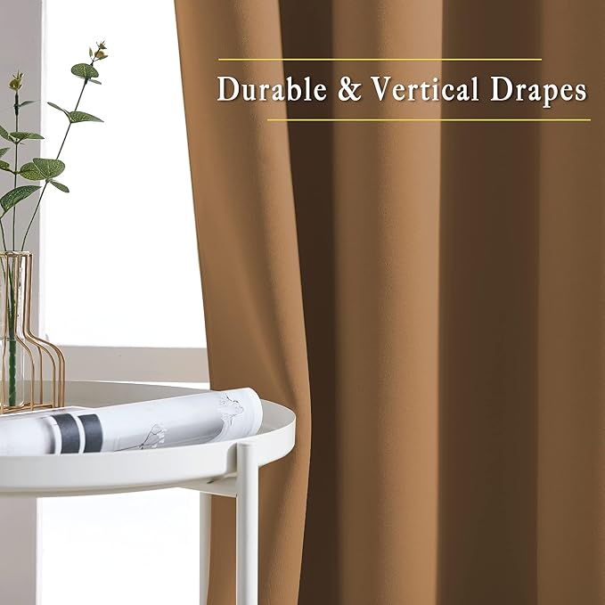 NICETOWN Blackout 78 inch Curtains for Doorway 2 Panels Set, Grommet Thermal Insulated Room Darkening Door Curtains Sound Reducing for Bedroom/Home Office, Gold Brown, W52 x L78
