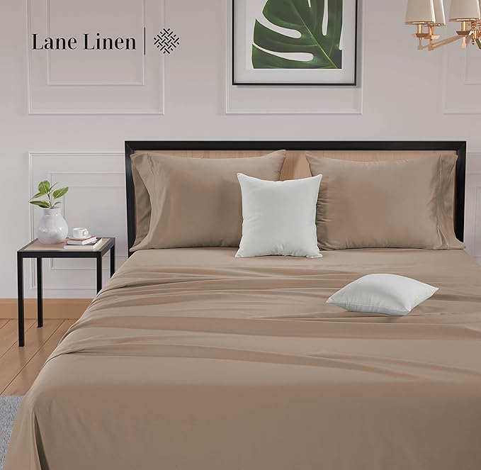 LANE LINEN 600 Thread Count 100% Cotton Sheets California King Size, Machine Washable Fully Elasticized Sofy & Comfy Low Pilling Cal Kings Sheets, Fade Resistant, Reinforced Fitted Pockets- Taupe