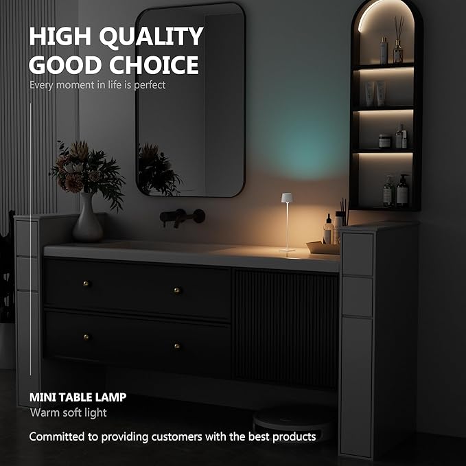 Modern LED Color-Changing Cordless Table lamp, 7 Colors, metal Shade, Touch control with sleep mode for Restaurant, Bedroom, Outdoor Camping, Coffee Shop, Night Light, Rechargeable (White 1PACK)