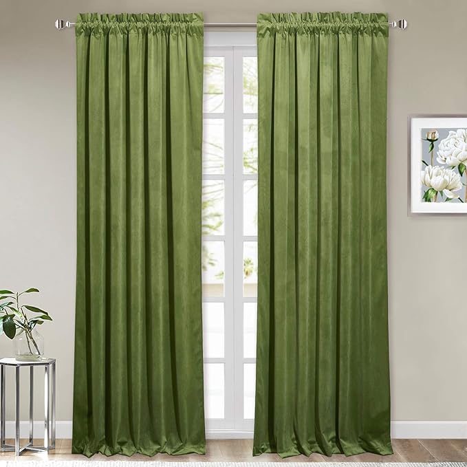 StangH Velvet Drapes Grass Green - Heavy Velvet Blackout Curtain Panels Rod Pocket Winter Warm Curtains Christmas Decorative Draperies for Bedroom/Sliding Door, 52 x 96 inches Long, 2 Panels