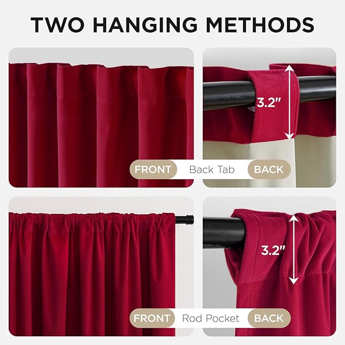 Joydeco Red 100% Blackout Curtains 84 Inch 2 Panels, Luxury Thermal Red Velvet Curtains for Bedroom Living Room, Soundproof Blackout Window Drapes, Rod Pocket & Back Tab (52W x 84L)