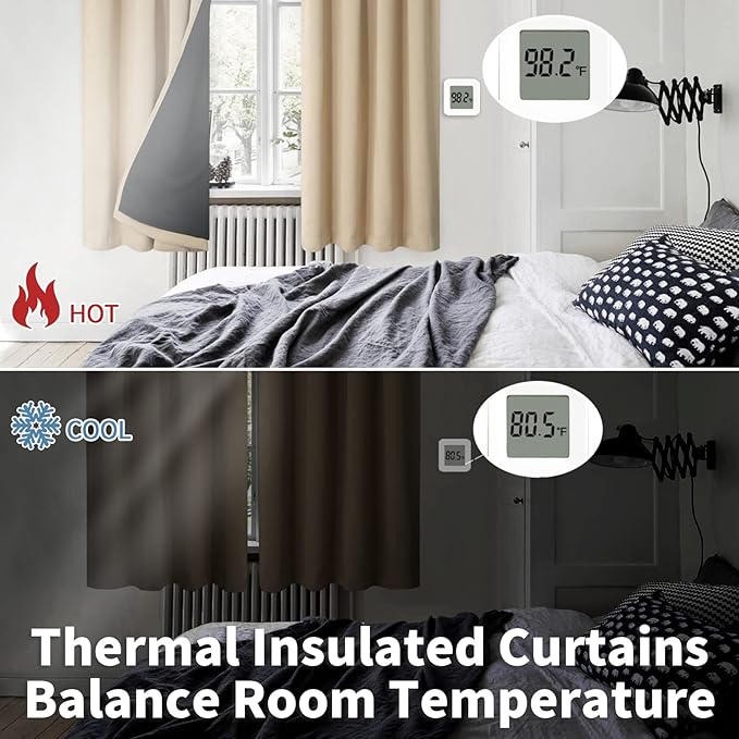 BGment Blackout Curtains for Bedroom 54 Inch Length, Thermal Insulated Bedroom Curtains Rod Pocket Privcy Drapes Room Darkening Soundproof Curtains, Each Window Curtains 2 Panels, 42 Inch Wide, Beige