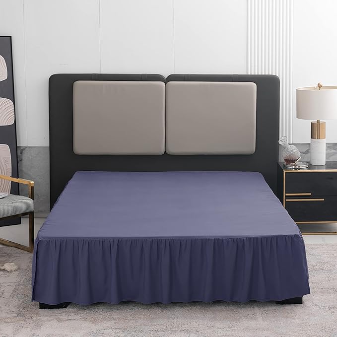 TSUTOMI Bed Skirt Queen Size Ruffled Bed Skirt with Split Corners, 14 Inch Drop Dust Ruffle Bed Skirts with Platform, Gathered Style, 100% Microfiber, Navy Blue
