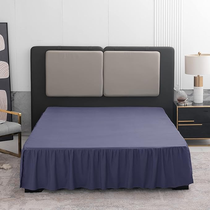 Bed Skirt Full Size Ruffled Bed Skirt with Split Corners, 14 Inch Drop Dust Ruffle Bed Skirts with Platform, Navy Blue