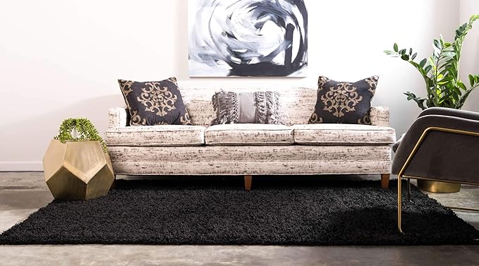 Unique Loom Solid Shag Collection Area Rug (10' x 13' 1" Rectangle, Jet Black)