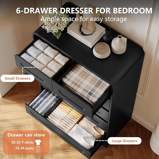 4 Piece Bedroom Set, Dresser and Nightstand Sets, Modern Wooden Large 9 Drawers Dresser and Tall 6 Drawer Dressers & Night Stand Set of 2 for Bedroom, Black