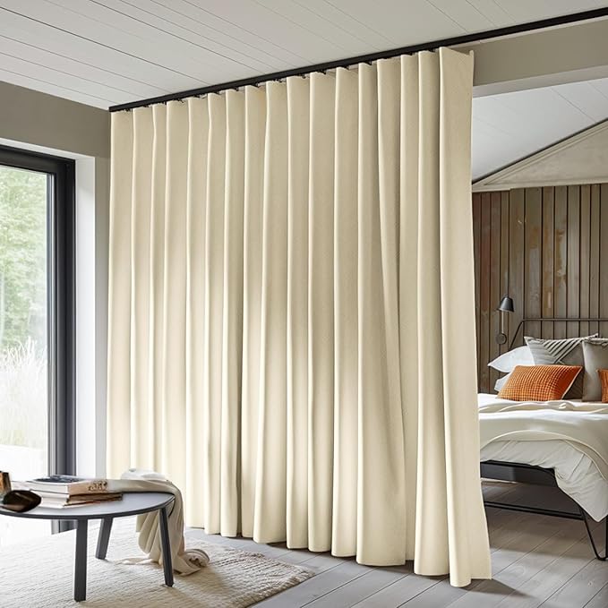 Room Divider Curtains Total Blackout Privacy Curtain Panel Room Thermal Insulated Noise Reduction Curtain for Bedroom Window Living Room Ceiling Track Curtains W 150 × H 108 in Beige.