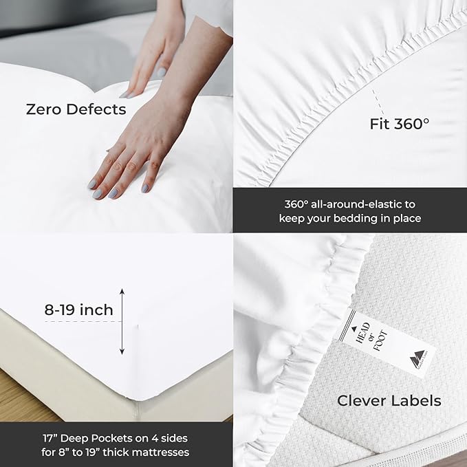 Mayfair Linen 100% Egyptian Cotton King Sheets Set - 2000 Series Luxury Sheets King Size Bed Set, Silky Soft & Cooling, Sateen Weave 17" Extra Deep Pocket Hotel Collection Sheet (4 Pc, White)