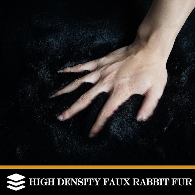 Latepis Faux Rabbit Fur 3x5 Area Rug Fluffy Black Rugs Machine Washable Shag Rug for Living Room Furry Throw Bedside Rugs Room Carpet for Nursery Floor