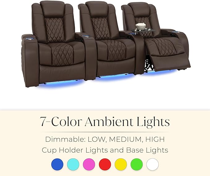 Seatcraft Diamante Zero-Gravity CoolZero Italian Leather Home Theater Seating, Power Headrest, Power Recline, Row of 5, Brown
