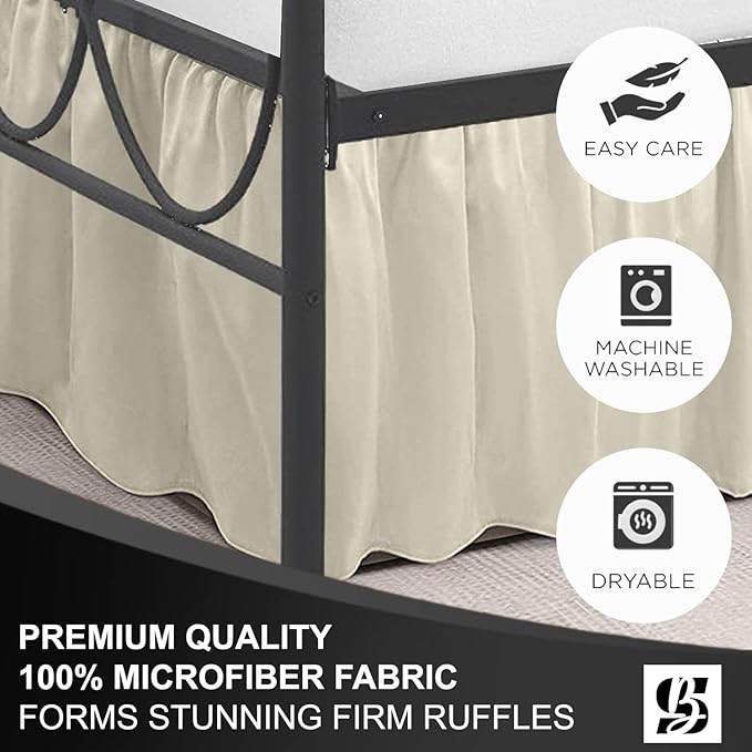 SKY BEDDINGS - King Size Ruffled Bed Skirt with Split Corners - 14 Inch Drop Dust Ruffle Bed Skirt with Platform Three Sided Coverage - 100% Microfiber, Ivory