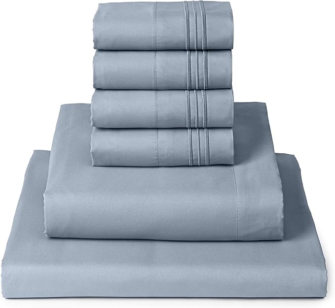 Mellanni Queen Sheet Set - 6-Piece Iconic Collection Bedding, (Including 4 Pillowcases), 16-Inch Deep Pocket, Easy Care, Extra Soft, Cooling Sheets, Brushed Microfiber - Blue Hydrangea