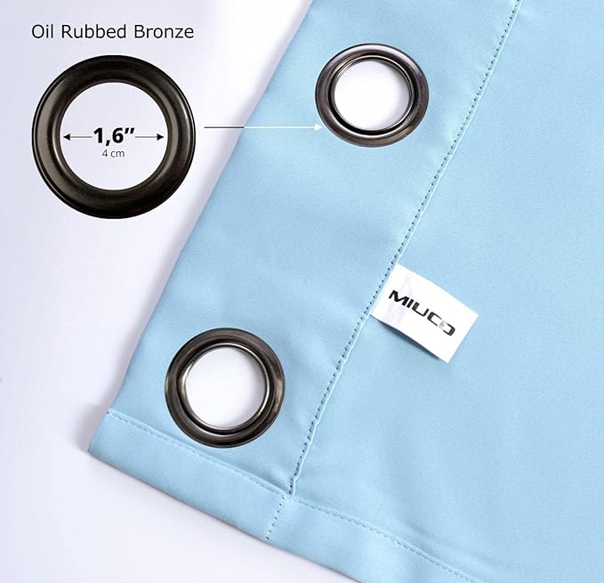 MIUCO Room Darkening Soild Grommet Blackout Curtains Panels for Nursery Window Curtains Set of 2 52x95 Inch Sky Blue, Bonus 2 Tie Backs Included