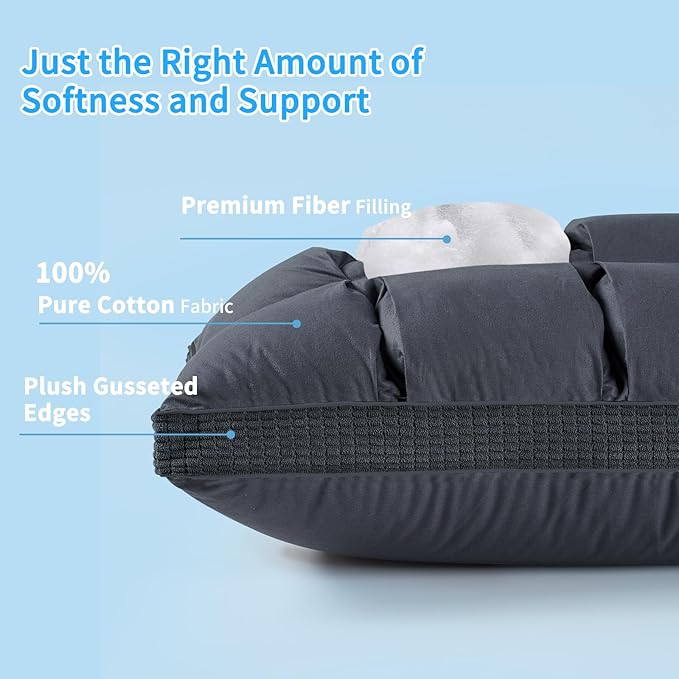 YOUR MOON Soft Pillow Standard Size of 2 for Sleeping, Super Soft Support Down Alternative Pillow, 100% Cotton Shell Luxury Comfy Fluffy Bed Pillows for Sleep(Gray)