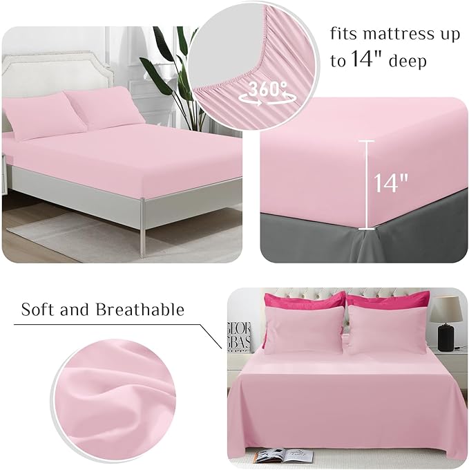 JOLLYVOGUE Queen Comforter Set, Ultra-Soft Bed in a Bag Queen Size 7 Pieces, Oeko-TEX Certified Bedding Set with Down Alternative Comforter, Sheets, Pillowcases & Shams, Hot Pink & Baby Pink