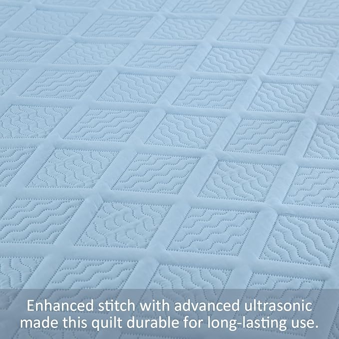 Yiran Ash Blue Quilt Set Queen Size, 3 Piece Reversible Bedspreads Bedding Set, Fall Diamond Pattern Coverlet for All Season with 2 Pillow Shams (Full/Queen, 96x90 Inch)