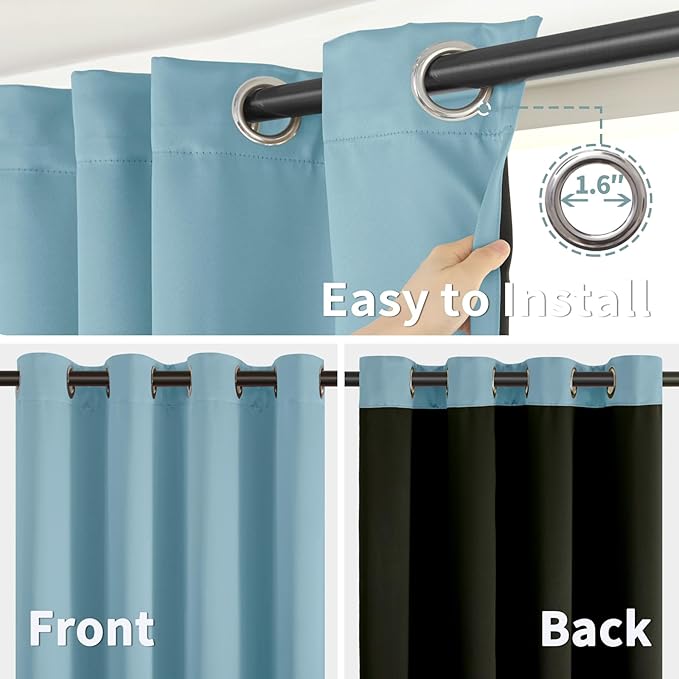 BGment Short 100% Blackout Curtains for Bedroom, Thermal Insulated Lined Energy Efficiency Noise Reducing Grommet Curtains 54 Inch Length for Small Window 2 Panels Each 42 Inch Wide, Greyish Blue