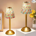 Liliful 2 Pcs Cordless Table Lamp Rechargeable Touch LED Small Gold Portable Battery Operated USB-c Desk Lamp 3 Color Dimmable for Bedroom Living Room Dining (Gold,Floral Style)