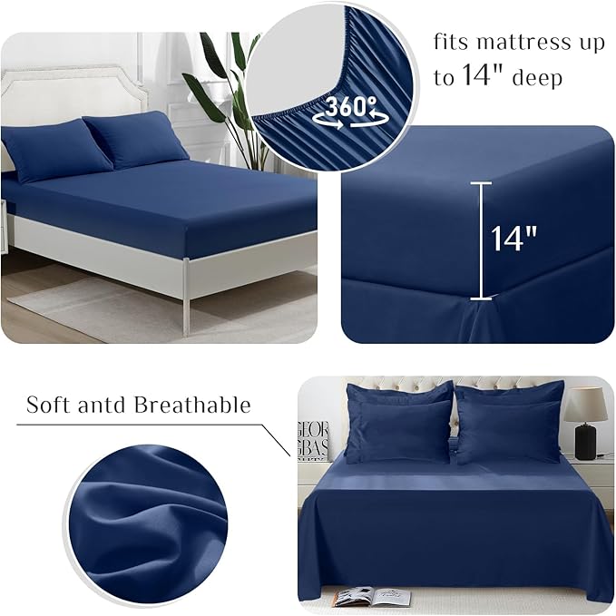 JOLLYVOGUE Full Comforter Set, Ultra-Soft Bed in a Bag Full Size 7 Pieces, Oeko-TEX Certified Bedding Set with Down Alternative Comforter, Sheets, Pillowcases & Shams, Navy
