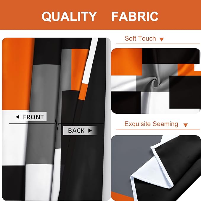 Orange 100% Blackout Curtains for Bedroom 108 inch Extra Long 2 Panels Set Black White Grey Modern Abstract Geometric Black Out Curtains Room Darkening Window Drapes for Living Room, 52Wx108L