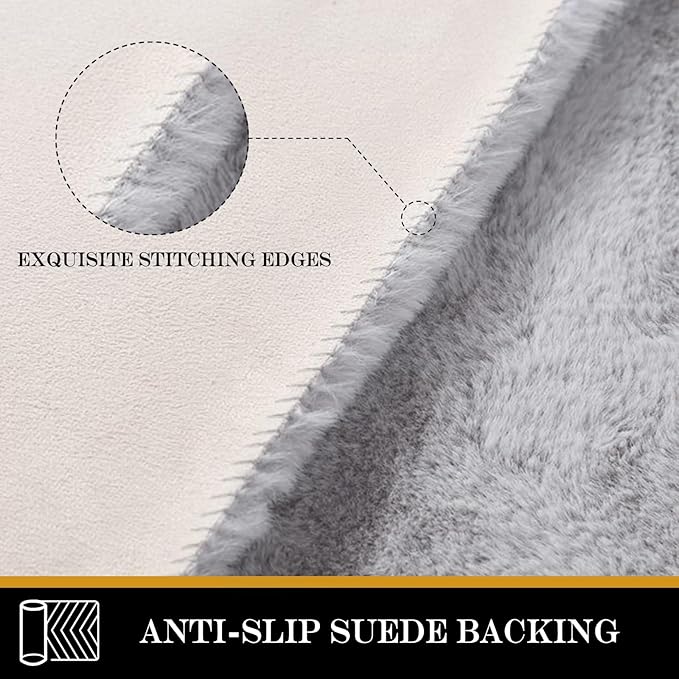Latepis Grey Rugs for Bedroom 2x6 Furry Runner Rugs Faux Fur Washable Fluffy Rabbit Shag Rug for Living Room Nursery Kids Rug Room Decor Sheepskin