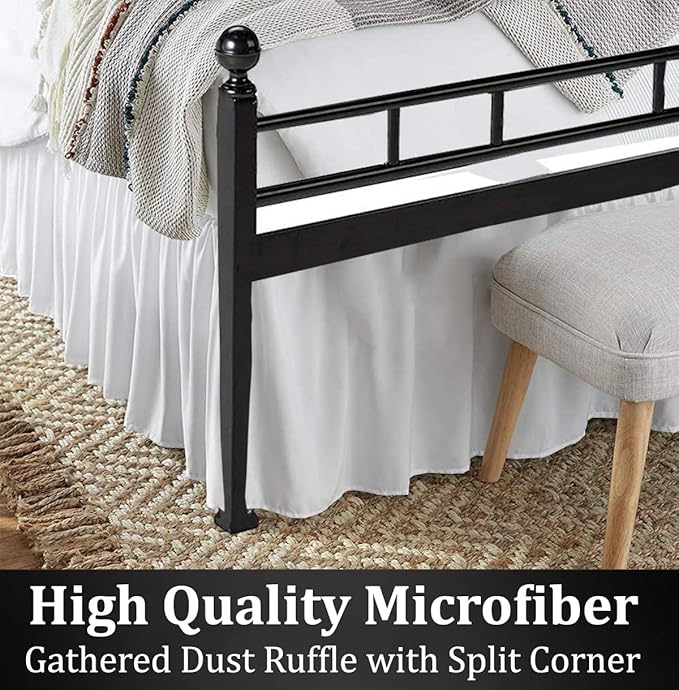 Ruffled Bed Skirt with Split Corners, White, King 16 Inch Drop Bedskirt, Hotel Quality Brushed Microfiber Wrinkle Free Dust Ruffle Bed Skirt King Size