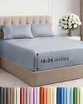 Extra Deep Twin XL Sheet Set - 4 Piece Breathable & Cooling Sheets - Hotel Luxury Bed Sheets Set - Easy Fit - Soft, Wrinkle Free & Comfy Sheets Set - Heathered Blue Sheet Set with Extra Deep Pockets