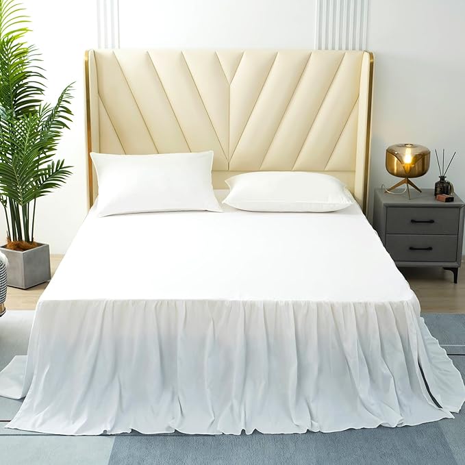 White Bed Skirt King Size Ruffled Bed Skirt with Split Corners, King Bed Skirt 22 Inch Drop, King Size Bed Skirt White for Ruffled Bed Skirt with Split Corners, Bed Skirt King Size