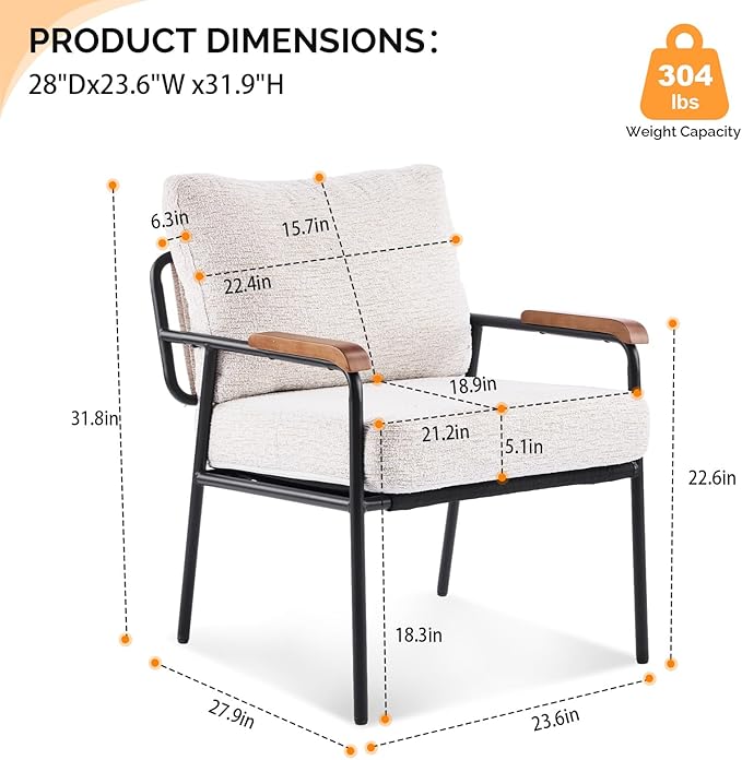 VINGLI Mid-Century Modern Accent Armchiars Set of 2 for Small Space, Small Comfy Upholstered Leisure Reading Chairs with Wood Armrests for Bedroom, Living Room, Waiting Room, Linen Beige