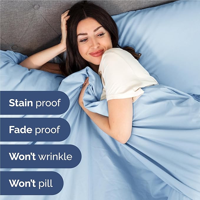 Twin XL 4 Piece Sheet Set - Cooling, Comfy & Breathable - Hotel Luxury Bedding, Includes Fitted Sheet for Women, Men, Kids & Teens - 1 Flat, 1 Fitted Sheet, 2 Pillowcases w/Deep Pockets - Baby Blue
