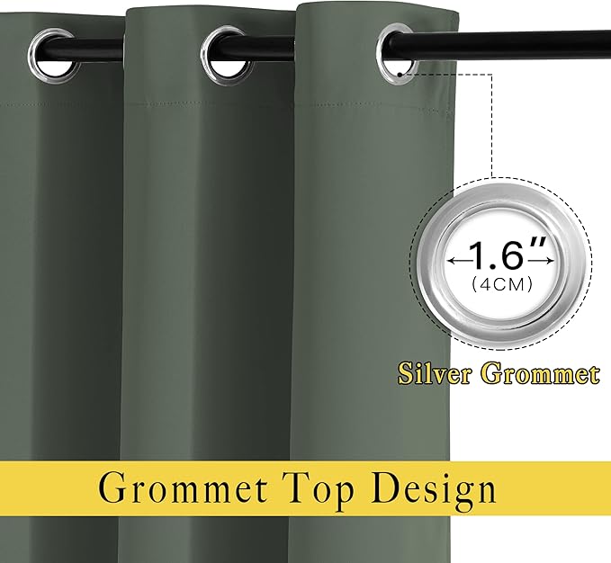 NICETOWN Dark Mallard Room Darkening 102 inch Curtains, Grommet Thermal Curtains Weighted Window Treatments for Living Room/Farmhouse, W46 x L102, 2 Panels